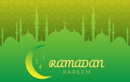 Flat Ramadan Kareem Background With Islamic Pattern and Mosqueのイラスト素材