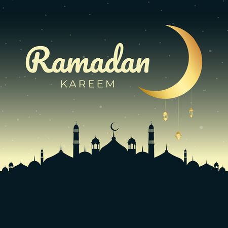 Wonderful Islamic Ramadan Kareem Background With Mosque and Golden Moonのイラスト素材