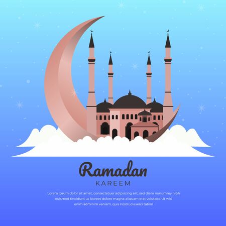 Beautiful Moon with Flat Design Mosque in Ramadan Kareem Momentのイラスト素材