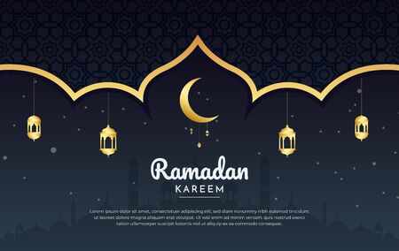 Luxury Ramadan Kareem Background With Golden Lantern and Moonのイラスト素材