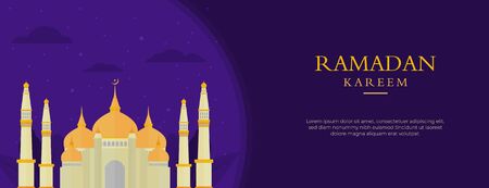 Flat Ramadan Kareem Banner With Mosque Designのイラスト素材