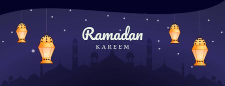Ramadan Kareem Banner With Lantern and Mosque Vector Designのイラスト素材