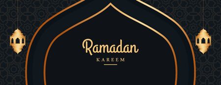 Ramadan Kareem Banner Template With Ornament and Lantern Decorationのイラスト素材