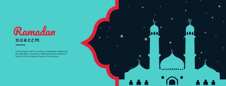 Blue Ramadan Kareem Banner Design in Flat Designのイラスト素材