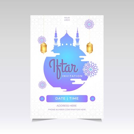 Beautiful Ramadan Iftar Flyer Design With Mosque And Lantern Decorationのイラスト素材