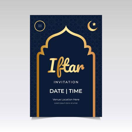 Beautiful Ramadan Iftar Flyer Design With Golden Color Ornamentのイラスト素材