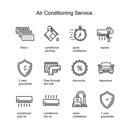 Air conditioner service. Line icons two pixels stroke.のイラスト素材