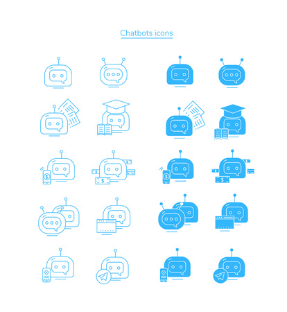 Chatbot icons. Vector stroke icon set.のイラスト素材
