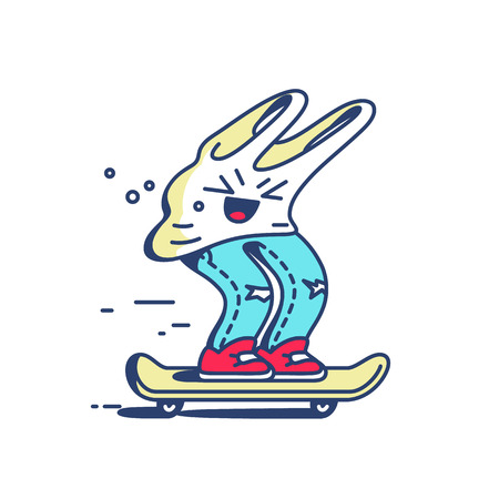 Funny skater. Singlet and jeans on skateboard. Vector doodle illustration.のイラスト素材