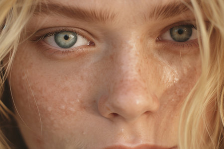 Close-up portrait of a beautiful young woman with beautiful eyesの素材