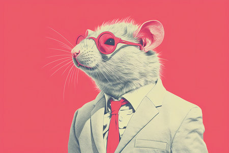 Funny rat in a suit and red glasses. Toned.の素材