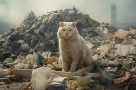 dirty cat at the landfillの素材