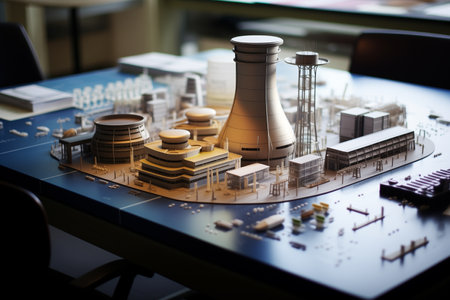 Model of the nuclear power plant on the table.の素材