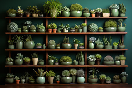 shelf with succulents and cactiの素材