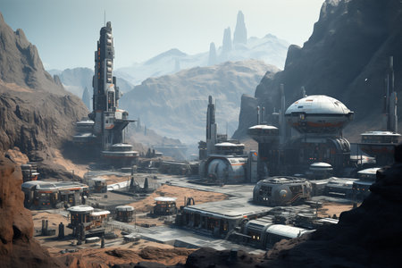 space station and alien planet.の素材