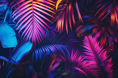 Tropical background with palm leaves. Exotic botanical designの素材