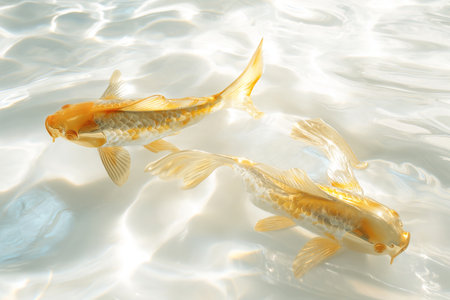 Koi fish swimming in the water of the sea, closeup of photoの素材