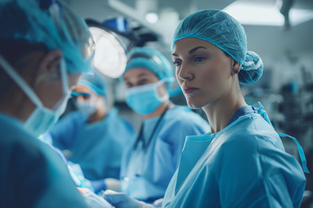 group of veterinarian surgery in operation room take with art lighting and blue filterの素材