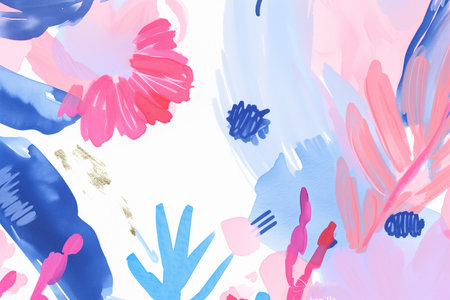 Abstract watercolor background with tropical leaves and flowers. Hand-drawn illustration.の素材