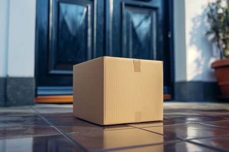 Cardboard box on the floor of the house. 3d renderingの素材