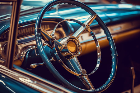Selective focus point on Steering wheel of vintage car - Vintage filter effectの素材