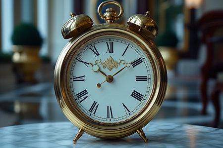 Golden alarm clock on the table.の素材