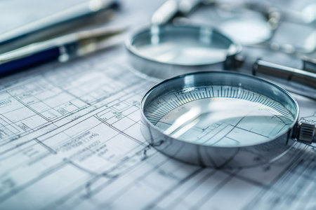 Architectural plans and drawing tools on the desk, architectural conceptの素材