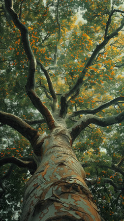 An image of a tree in a forest in the fall season.の素材