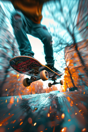 Skateboarder skateboarding on the road. Extreme sport.の素材