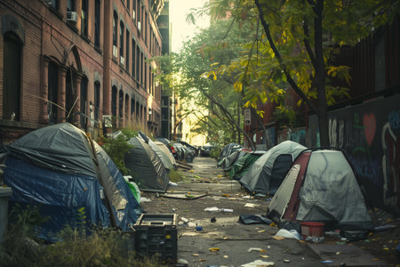 Tents on the street in San Francisco, California, USA.の素材