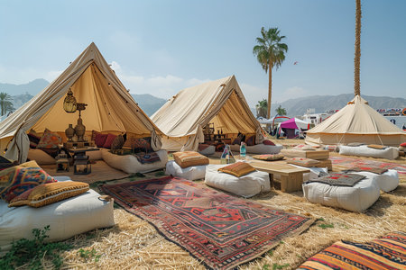 Camping tents on the beach in Alanya, Antalya, Turkeyの素材
