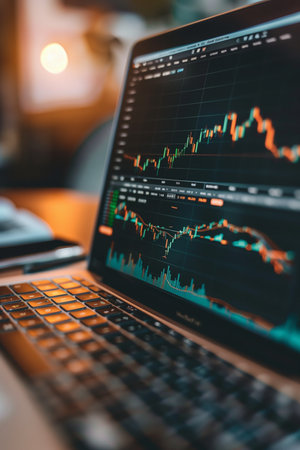 Stock market or forex trading graph and candlestick chart suitable for financial investment concept. Economy trends background for business idea and all art work design. Abstract finance background.の素材
