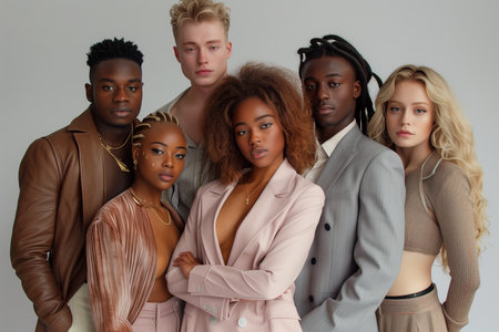 Group of young african american and caucasian men and womenの素材