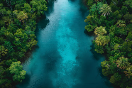 Aerial view of beautiful tropical forest and river. Nature background.の素材