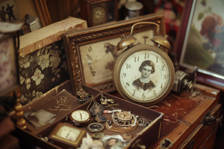Vintage Antique Antique Clock and Jewelry in Antique Shopの素材