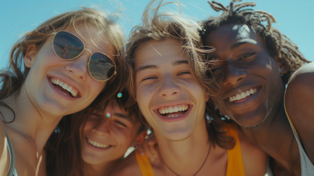 Portrait of group of young women having fun on the beach.の素材