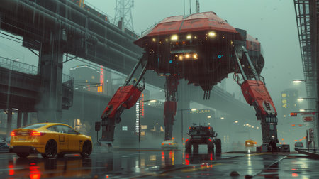 3d rendering of a construction site in a foggy day.の素材