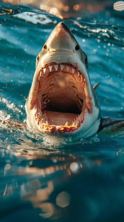 Great white shark in the water. Great white shark close-up.の素材