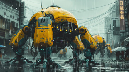 Group of Star Wars characters in the rain in Bangkok.の素材