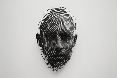 Fingerprint on the face of a man. Conceptual image of securityの素材