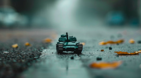 War Concept. Military silhouettes fighting scene on war fog sky background, World War Soldiers Silhouettes Below Cloudy Skyline At night. Attack scene. Armored vehicles. Tanks battle. Selective focusの素材