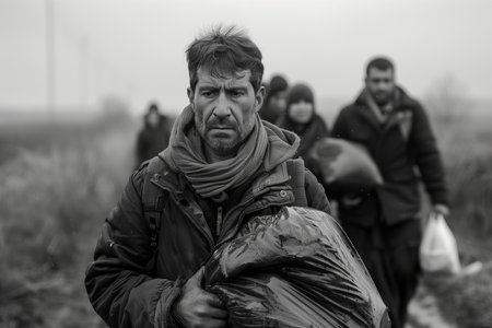 Ukrainian refugees on the border of Russia and Ukraine.の素材