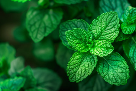 Fresh mint leaves in the garden. Mint leaves close up. Mint leaves backgroundの素材