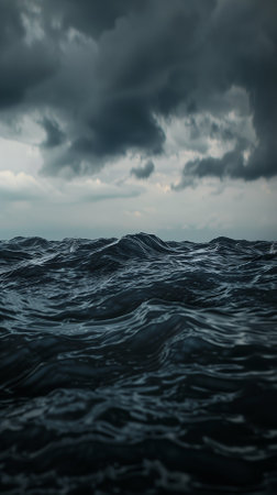 Stormy sky over the sea. Dramatic sky, dark clouds. Epic seascape. 3D illustrationの素材