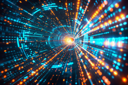 Abstract blue and orange tunnel background. 3d rendering toned imageの素材