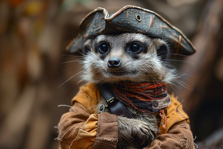 Portrait of a meerkat in a costume of a pirateの素材