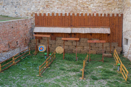Archery target in the medieval castle. Medieval fortressの写真素材
