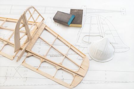 balsa wood plane sandingの写真素材