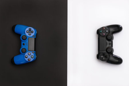 game console controls in black and white background.