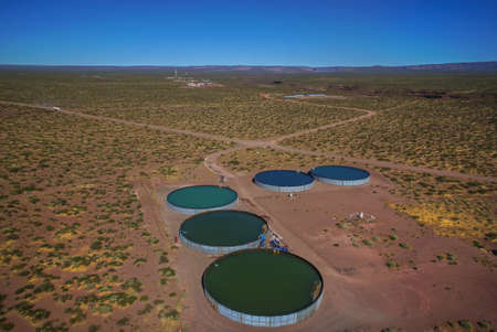 battery of water tanks in reservoirのeditorial素材